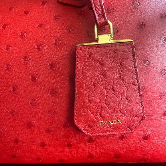 Prada Ostrich Medium Double Bag Rosso Tote - Picture 7 of 15